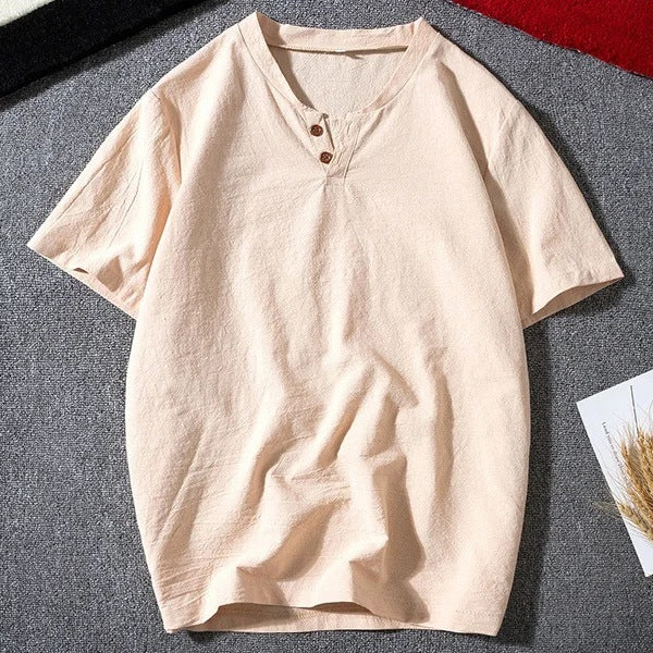 Men's Casual Solid Cotton And Linen Short Sleeves